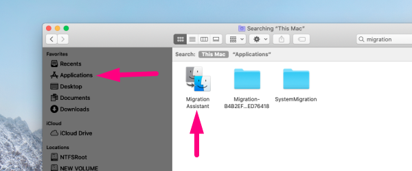 Data migration for Mac - choose Applications on the sidebar