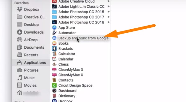 Backup Mac to Google Drive - open Backup and Sync