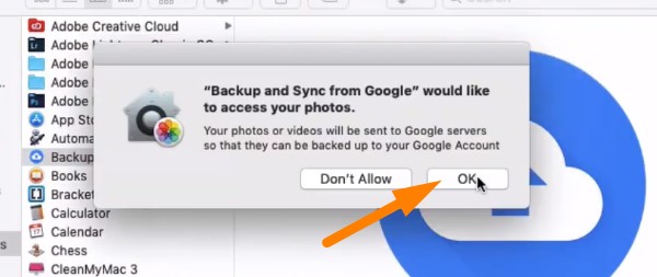 Backup Mac to Google Drive - press OK