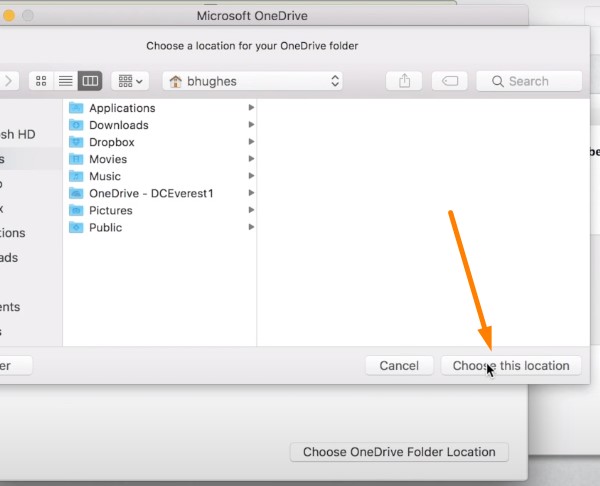 Back up Mac to OneDrive - choose a place for your OneDrive location folder 