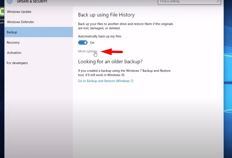 Backup Windows 10 to an external HDD or SDD - select More options