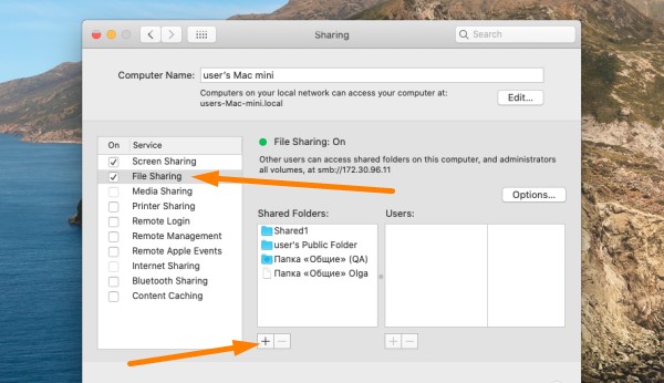 To use network drive with Time Machine, choose File Sharing service