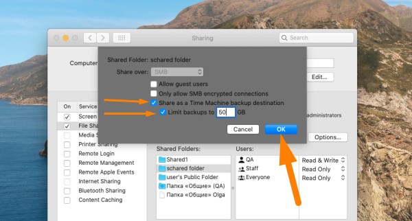 To use network drive with Time Machine, click Share a Time Machine backup destination